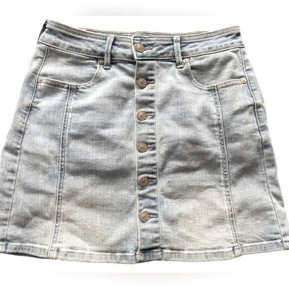American Eagle Women’s 4 Skirt Mini Button Denim Light Blue - Picture 1 of 7